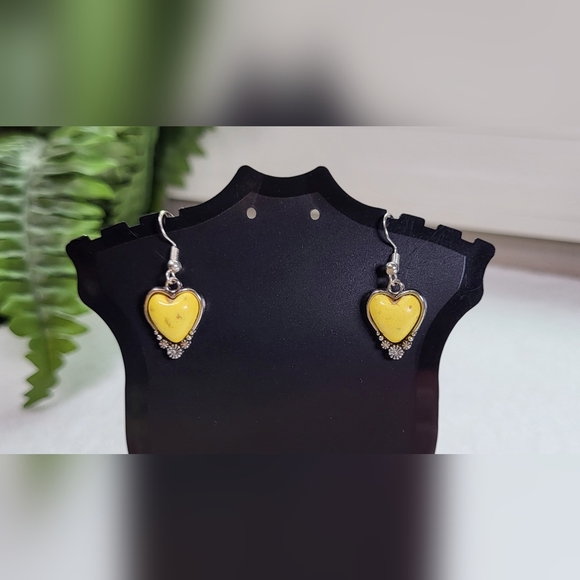 None Jewelry - Western Yellow & Silver Dangle Heart Earrings  / Pierced